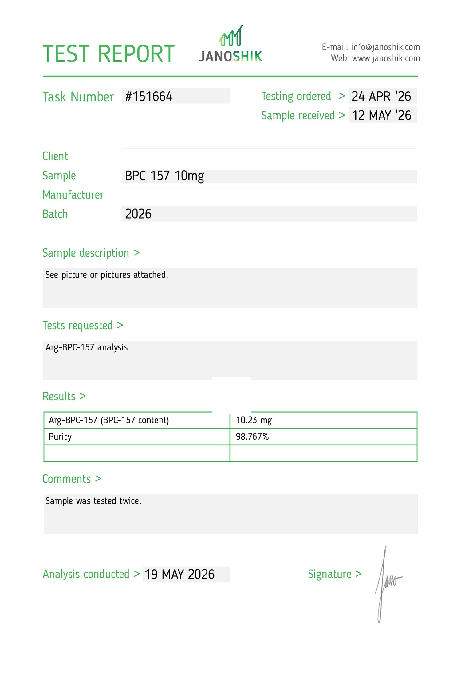 BPC-157 / TB-500 Blend Certificate of Analysis