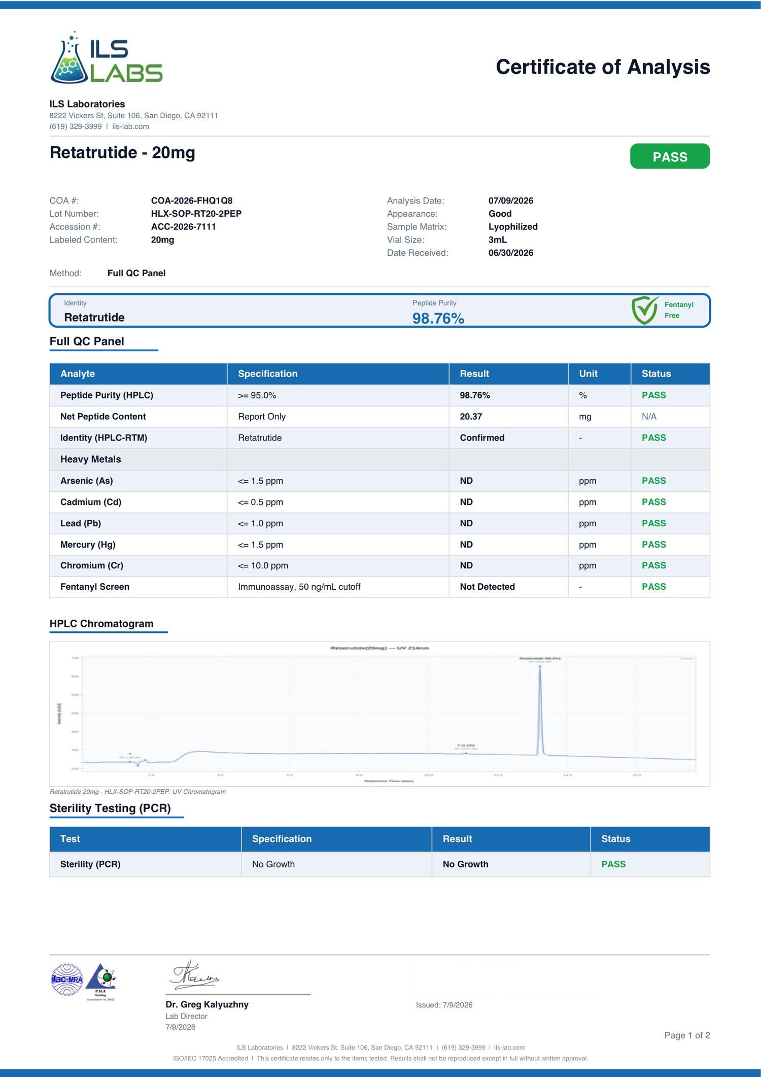 Retatrutide Certificate of Analysis