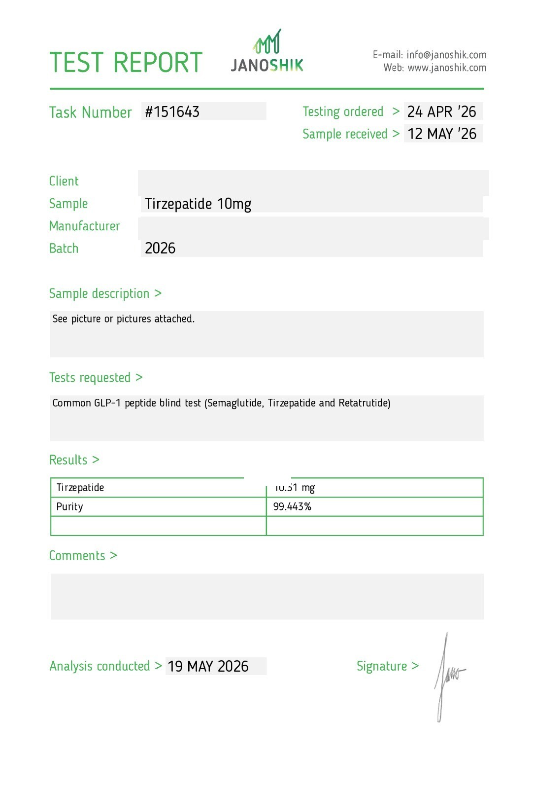Tirzepatide Certificate of Analysis